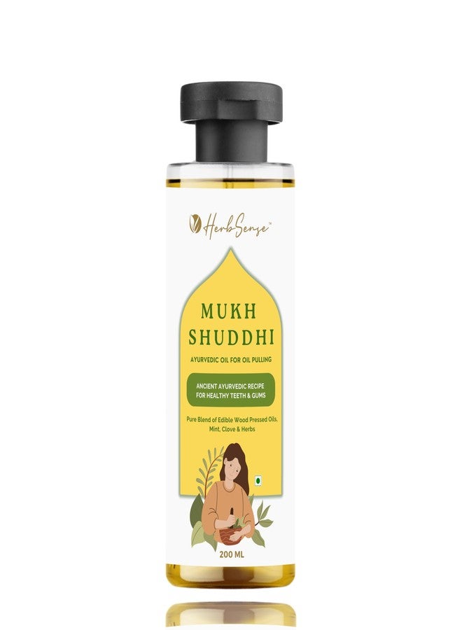 Herbsense Mukh Shuddhi Ayurvedic Oil For Oil Pulling With Pure Coconut & Seasme Oil | Prevents Bad Breath - Enriched with Mint ,Cardomom, Clove & Herbs , Ancient Ayurvedic Recipe For Healthy Teeth & Gums | Natural Mouth Wash 200ml - Image 1